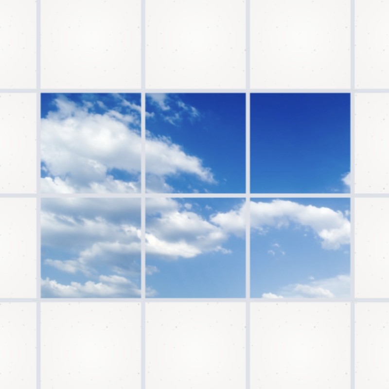 Îlot 6 dalles LED — Grand plafond lumineux 180×120 cmDalle LED 36W 600/600 personnalisable